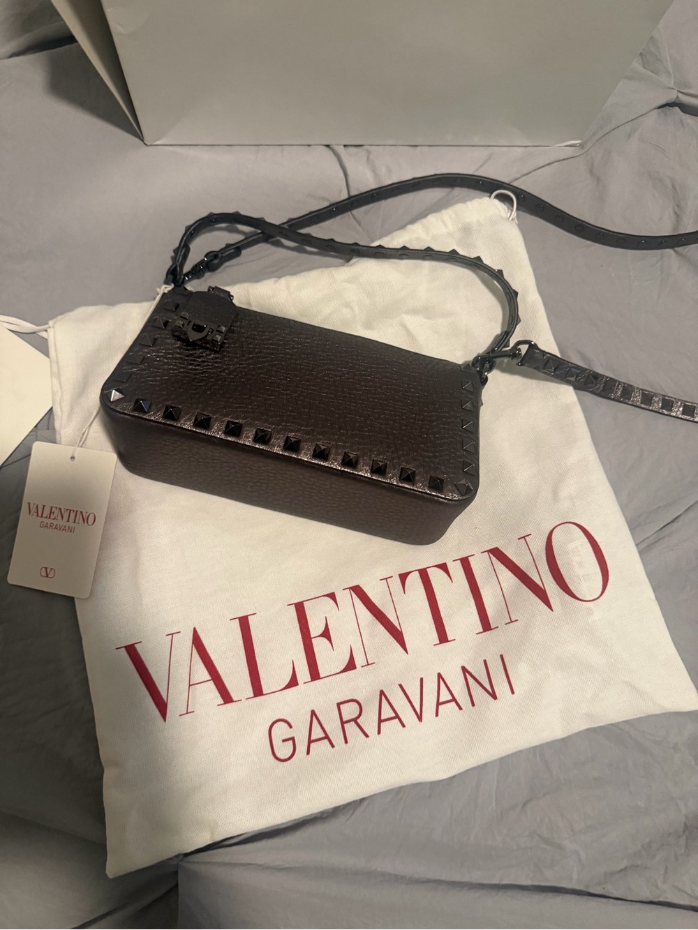 Valentino Garavani Black Rockstud Grain Leather Crossbody